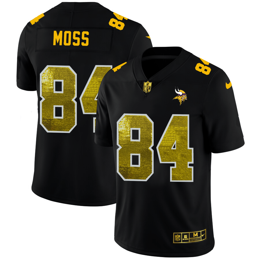 Minnesota Vikings #84 Randy Moss Men's Black Nike Golden Sequin Vapor ...